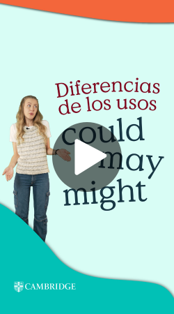 Video screenshot. Text: Diferencias de los usos could, may, might