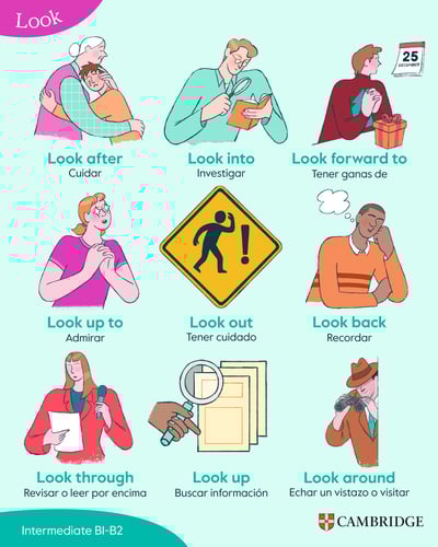 Instagram post about phrasal verbs with 'Look'