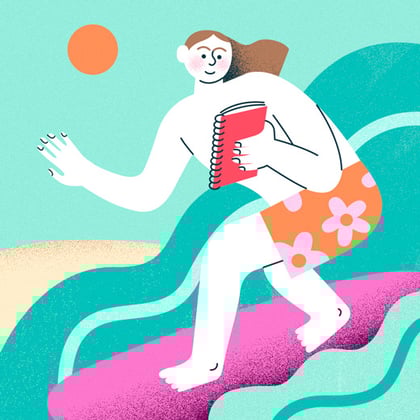 Illustration of a surfer reading a book