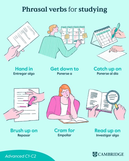 Instagram post with Phrasal verbs for studying