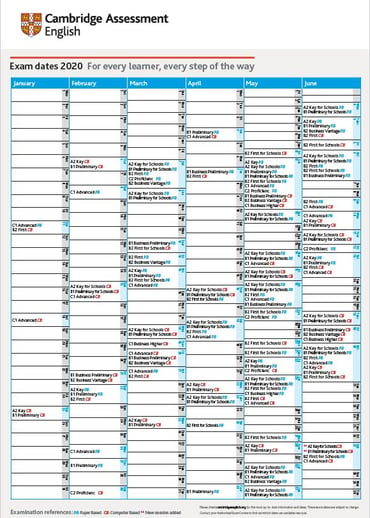 Exam dates calendar