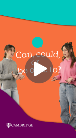 Video screenshot with a play icon. Text: Can, could or be able to?