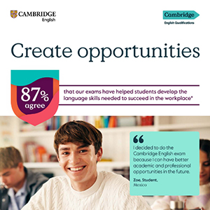 Poster example titled Create opportunities showing smiling student